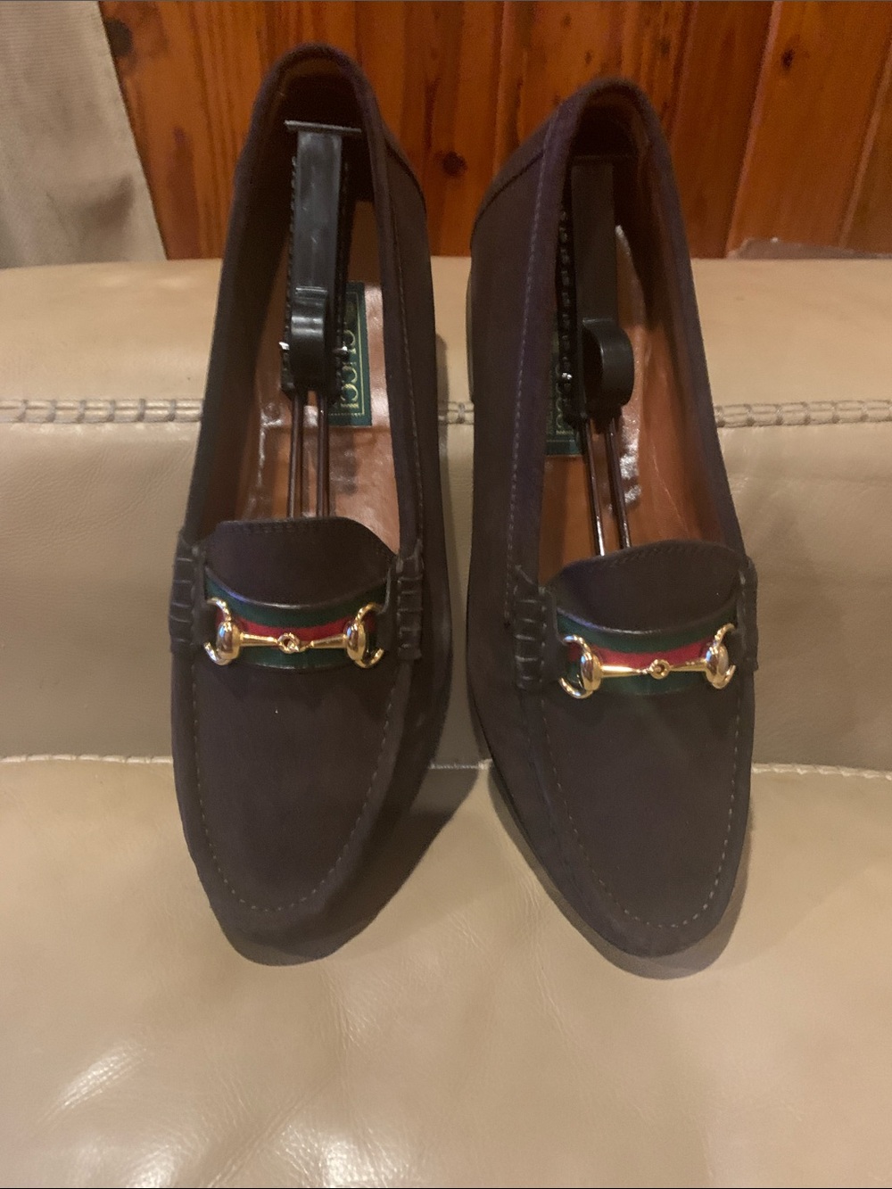 Gucci Dark Brown Suede Horsebit Loafers with Red & Green Web. Like New - Picture 3 of 8